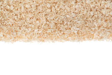 Dry chips sawdust for rodents. wood shavings isolated on white background. filings close up