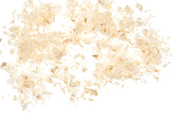 Dry chips sawdust for rodents. wood shavings isolated on white background. filings close up