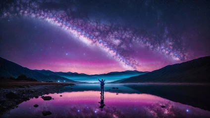 Foto op Aluminium nature during twilight space of the universe Magnificent views of nature and mountains with the Milky Way galaxy. © Joesunt