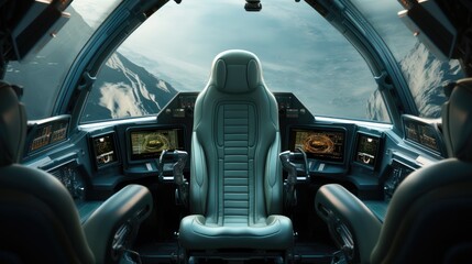 Interior of a spaceship cockpit. - obrazy, fototapety, plakaty