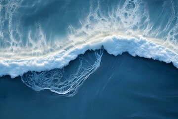 an aerial view of a wave breaking on the ocean.Drone photo backdrop of sea wave in bird eye waves. generative ai - obrazy, fototapety, plakaty