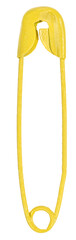 Yellow safety pin isolated on white background. pins closeup