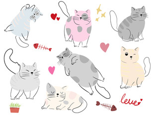 cat cartoon set Many cartoon facial expressions on a white background. Can be used to make gift wrapping paper or fabric patterns.