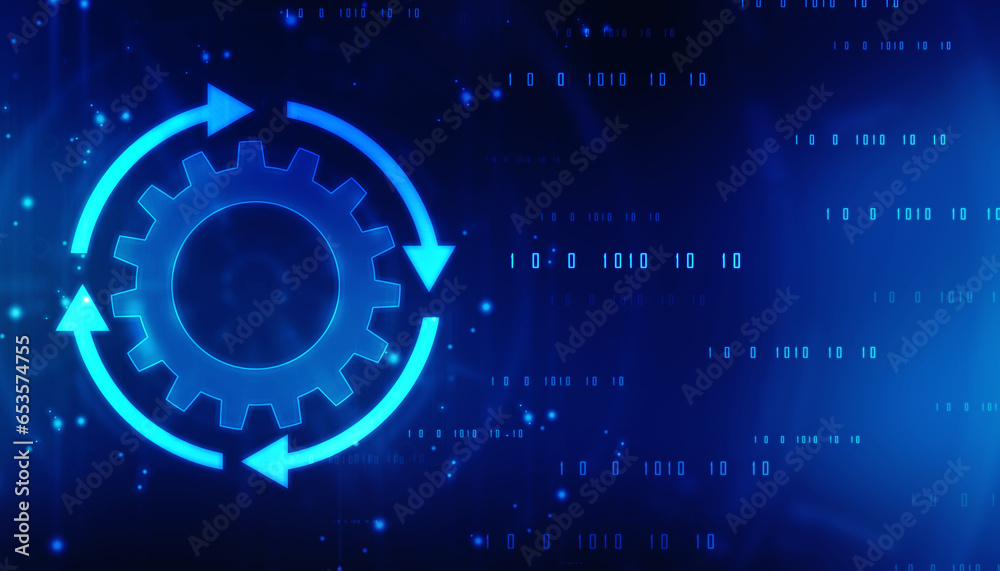 Aufkleber update icon with binary codes on technology abstract background, update system upgrade software vers