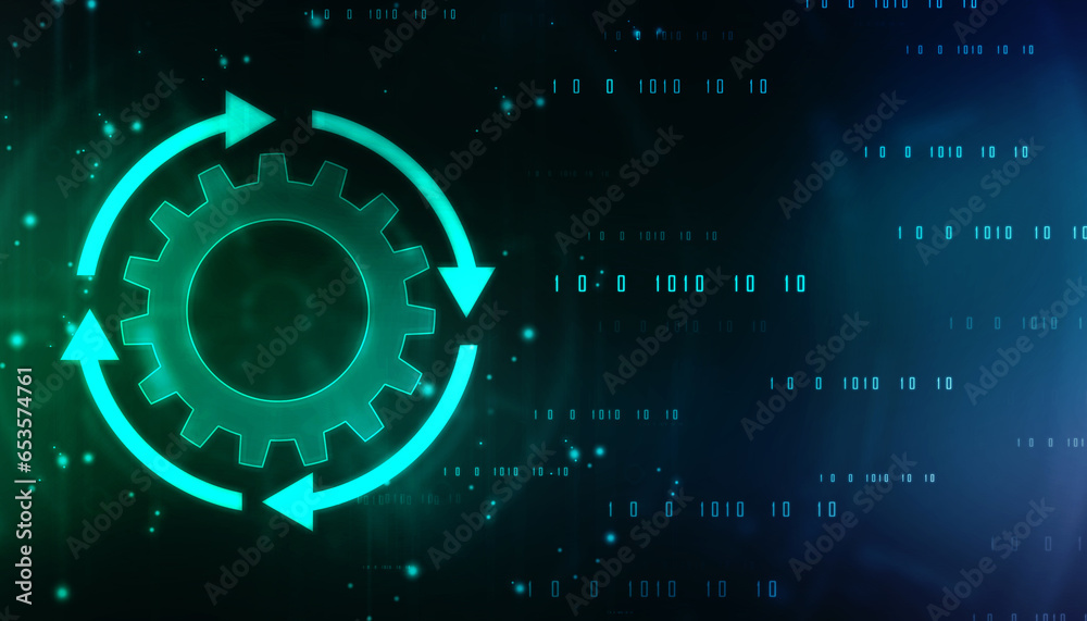 Aufkleber update icon with binary codes on technology abstract background, update system upgrade software vers