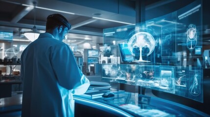 Surgeon operation on heart disease and illness on monitor, Doctor working in futuristic hospital with medical high tech healthcare.