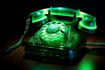 a stylish, up-to-date phone, lit up in a vibrant green glow. Generative AI