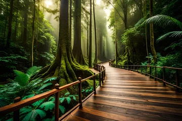 Zelfklevend Fotobehang wooden bridge in the forest © HotiGrapher