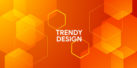Dynamic colourful orange hexagon with digital connection concept background