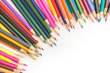 colorful rainbow pencils over white background, back to school concept, school and creativity concept