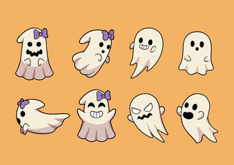 Flat Halloween Ghosts Collection - Vector