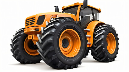 Orange wheel harvesting tracktor