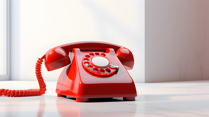 Retro Red Telephone: Vintage Corded Phone with Dial, minimalism