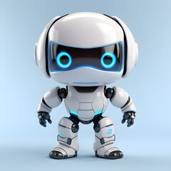 Adorable Anthropomorphic Robot: 3D Illustration in White and Blue