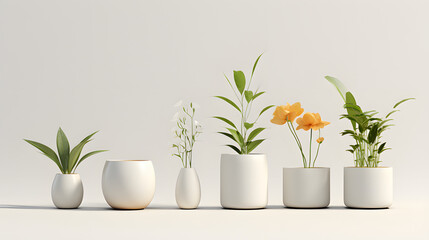 Minimalist White Planters: Plants in Clean, White Pots on a White Background
