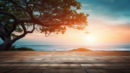 Sunlit terrace table on beach with nature