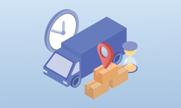 Transportation and logistics concepts for parcel delivery and tracking box.on blue background.3D design.isometric vector design Illustration.