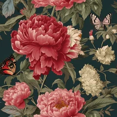 Gardinen chinoiserie art emperor peony with butterfly classic mural painting seamless pattern © Wipada