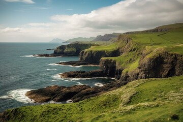 Fototapeta na wymiar scenic Scottish coastline. Generative AI