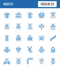 25 Insects Two Color icons pack. vector illustration.