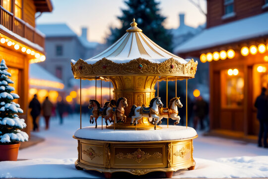 Charming Vintage Carousel Music Box for Your Winter Decor, AI Generated
