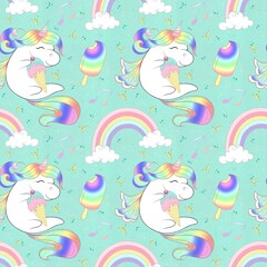 Cute rainbow unicorn seamless pattern