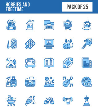 25 Hobbies and Freetime Two Color icons pack. vector illustration.