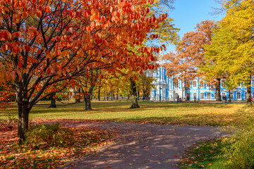 Parterre garden of Smolny Institute in autumn, Saint Petersburg, Russia