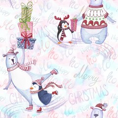 New Year seamless patterns, white northern bears