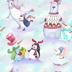 New Year seamless patterns, white northern bears