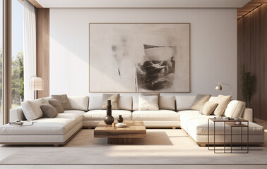 Fototapeta na wymiar modern living room design is furnished with white couch