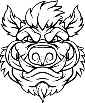 recommend clip art: A wild boar hog razorback warthog sports mascot cartoon pig character