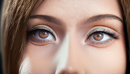 close-up macro shot of female eyes with make-up