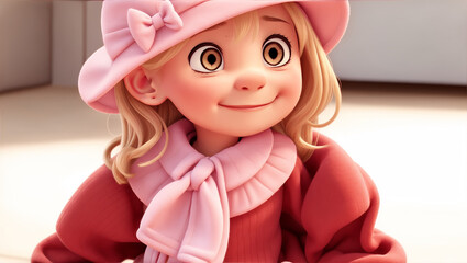 Obraz na płótnie Canvas Little cute girl cartoon character