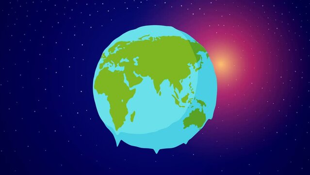 Environmental and climate-related animations with this illustration of a melting Earth. This animated portrayal poignantly depicts the pressing issue of global warming and its effects on our planet