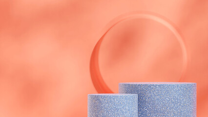 in landscape red orange wall, 3d render empty space blue terrazzo textured podium
