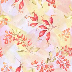 Rosehip autumn seamless pattern