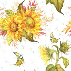 Sunflower seamless pattern, autumn seamless pattern