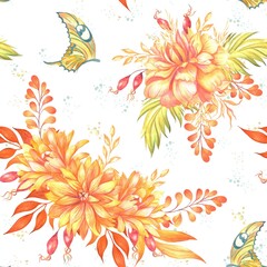 Fototapeta na wymiar Marigolds autumn seamless pattern