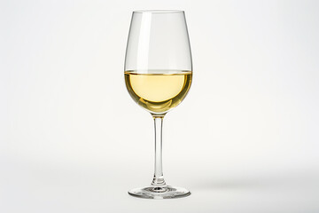 A glass of white wine on a white background
