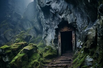 entrance to the cave in Polish Tatra mountains. Generative AI