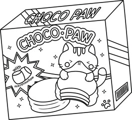 a vector of a chocolake cake with cute cat design in black and white coloring
