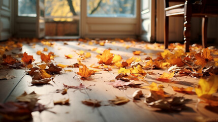 Autumn leaves lying on the floor. Generative Ai