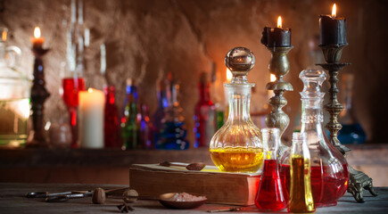 Magic potion, ancient books and candles