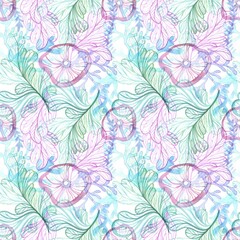 Underwater world watercolour seamless pattern