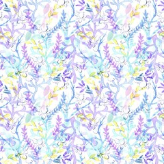 Underwater world watercolour seamless pattern