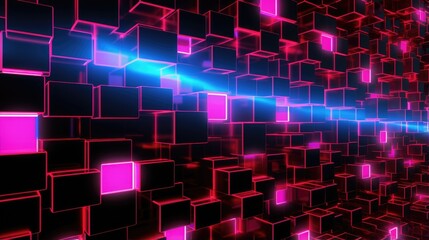 Obraz premium Neon pink and black geometric background. Black&nbsp;Friday&nbsp;Sale, Cyber Monday concept. Abstract modern glowing magenta shapes digital art. Futuristic illustration for wallpaper, website design, poster.