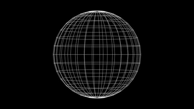Spinning 3d wireframe sphere motion graphics with plain black background