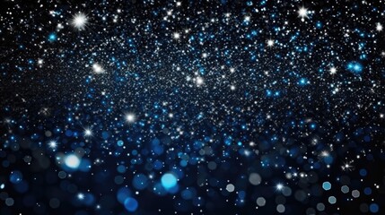 Obraz premium Electric blue confetti on&nbsp;black&nbsp;background. Black&nbsp;Friday sale, Christmas, New Year concept. Shiny sparkling glitters festive template for card, invitation, poster, banner.&nbsp;.