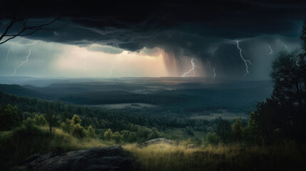 Stormy weather with dark clouds over plane